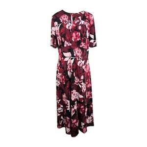 London Times Red Floral Keyhole Midi Dress‎ Women's Size 12 Empire Waist